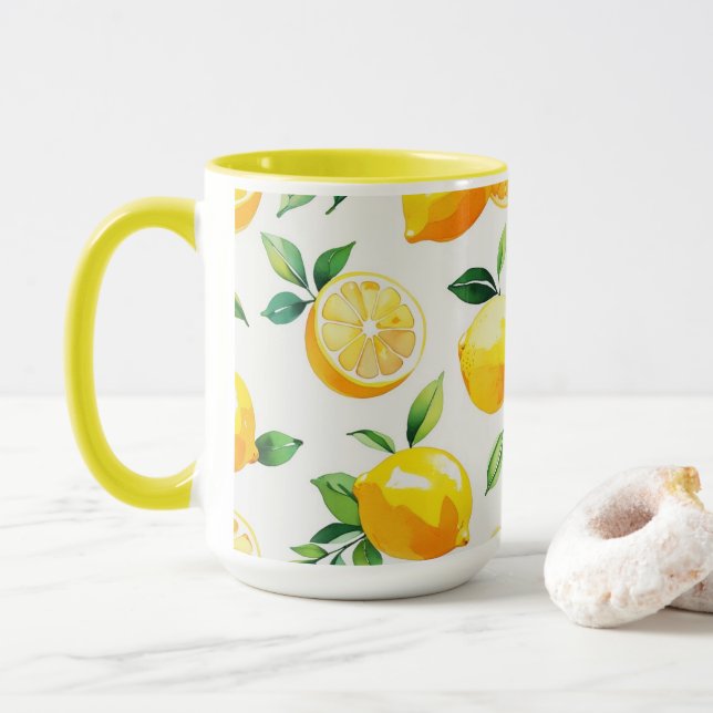 Modern lemon blue blommigt script möhippa mugg (Med munk)