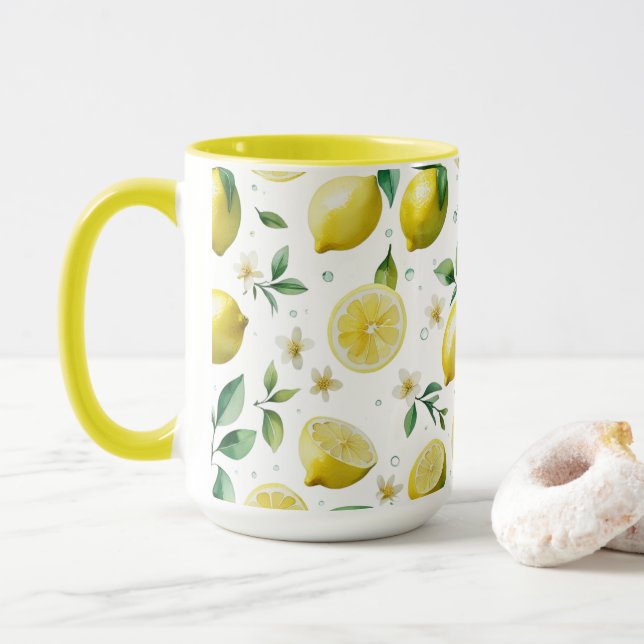 Modern lemon blue blommigt script möhippa mugg (Med munk)