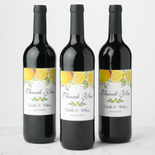 Modern Lemon Boho Sommar Bröllop Tack Vinflaska Etikett