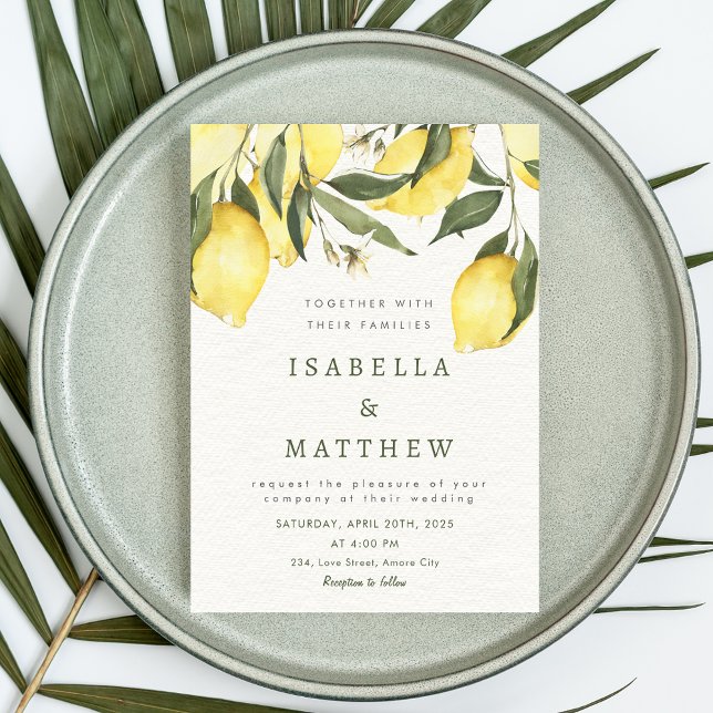 Modern Lemon Elegant Bröllop i Medelhavsområdet Inbjudningar (Modern Lemon Elegant Mediterranean Wedding Invitation)