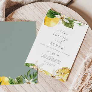 Modern Lemon Garden Avslappnad Blommigt Backing Br Inbjudningar