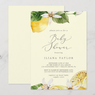 Modern Lemon Garden Gult Baby Shower Inbjudningar