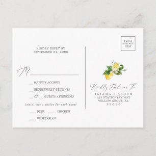 Modern Lemon Garden Menu-vykort för OSA Inbjudan Vykort