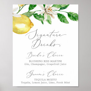 Modern Lemon Garden Namnteckning Drinks-tecken Poster