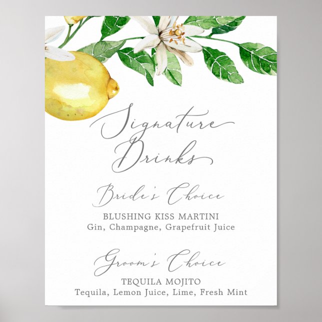 Modern Lemon Garden Namnteckning Drinks-tecken Poster (Framsidan)