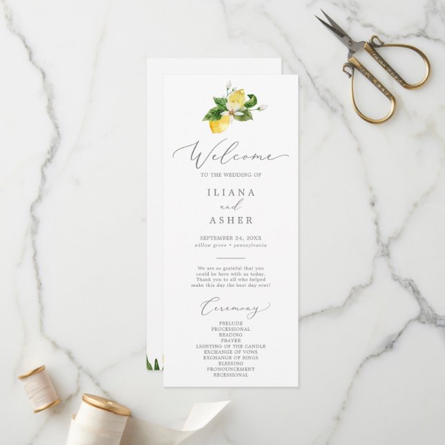 Modern Lemon Garden Wedding Program (Fram/Back In Situ)