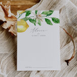 Modern Lemon Garden Wedding Rådkort<br><div class="desc">Det här moderna citronbröllopskortet är perfekt för ett vår eller sommar bröllop och kan användas för alla evenemang. I Medelhavsmodellen finns det klara och vackra citroner med vita blommor och löv av elegant grönt. Dessa rådgivningskort kan användas som ett alternativ till en gästbok för bröllopsmottagning, möhippa, babydusch eller studentfest. Anpassa...</div>