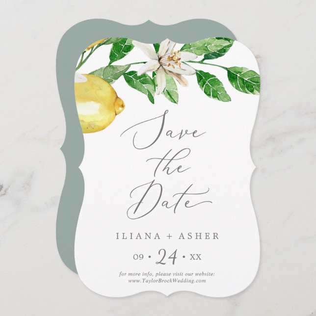 Modern Lemon Garden Wedding Spara Datumet (Fram/baksida)