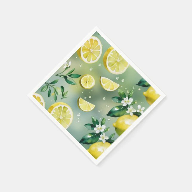 Modern lemon gult blommigt  script möhippa pappersservett (Hörn)