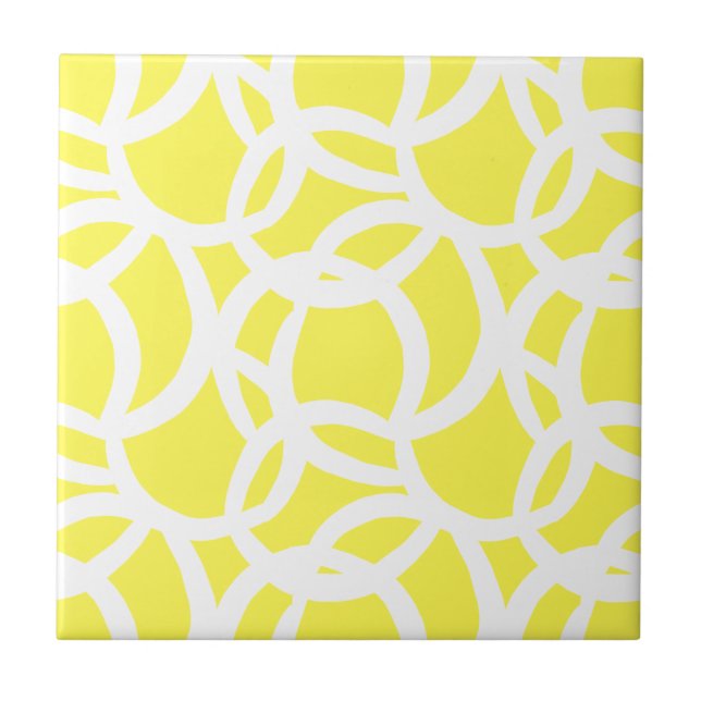 Modern Lemon Gult och Vita Abstrakten Mönster Kakelplatta (Framsidan)
