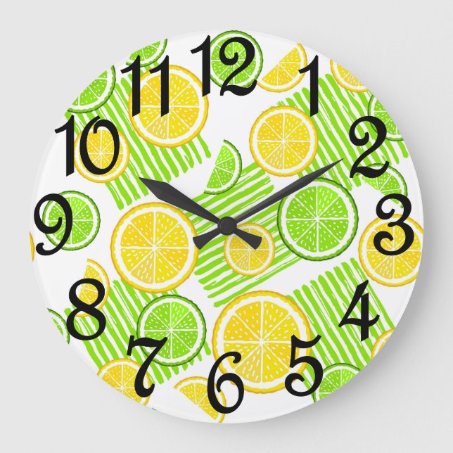 Modern Lemon Lime Kitchen Stor Klocka (Framsida)