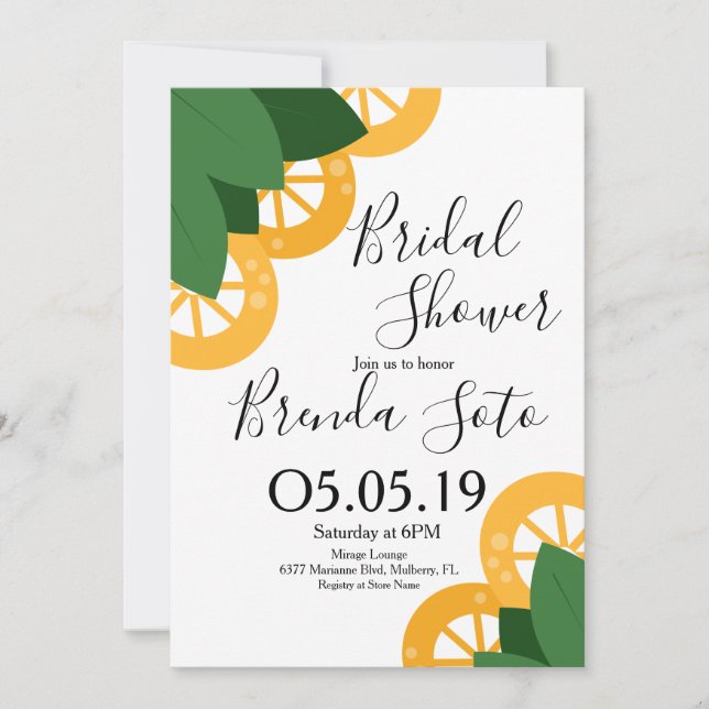 Modern Lemon och blad Djärv Bröllop Bröllopsfest Inbjudningar (Framsida)
