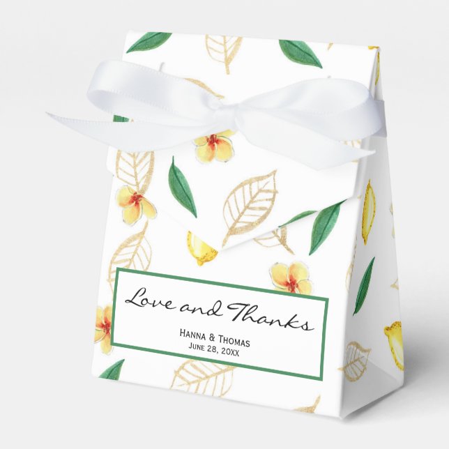 Modern Lemon Script Kärlek och Tacksamhet Bröllop Presentaskar (Framsidan Sidan)