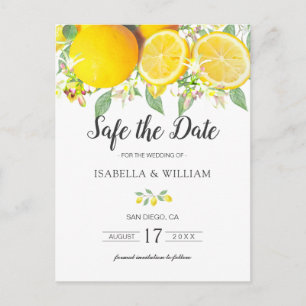 Modern Lemon Sommarbröllop Spara Datum Meddelande Vykort