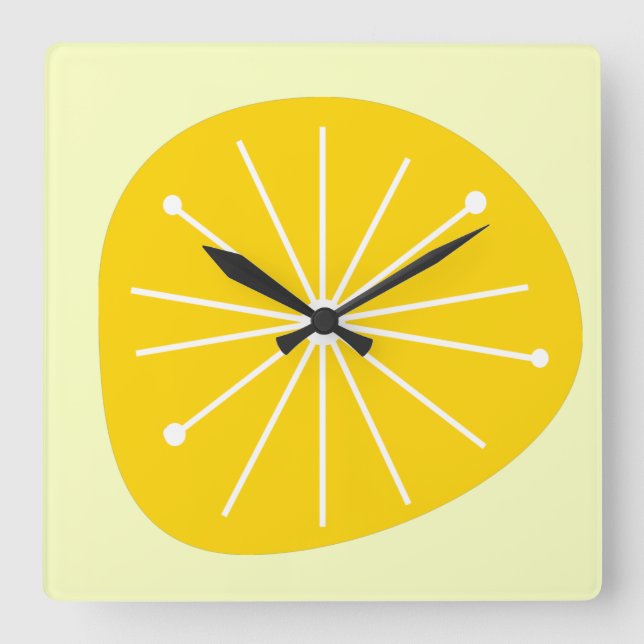 Modern LEMON STARBURST KITCHEN Clock från mitten a Fyrkantig Klocka (Framsida)