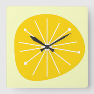 Modern LEMON STARBURST KITCHEN Clock från mitten Fyrkantig Klocka