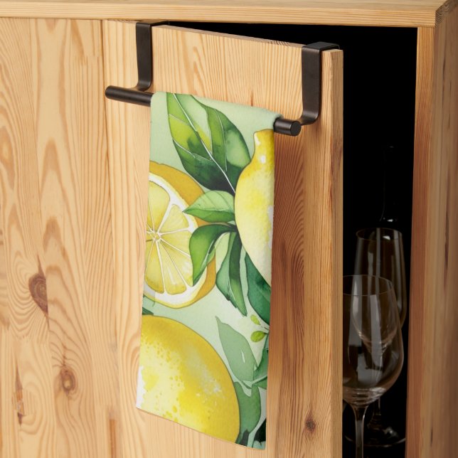 Modern lemonblå blomsterlig skrift bröllopsdusch kökshandduk (Thirds Fold)