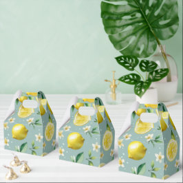 Modern lemonblå blomsterlig skrift bröllopsdusch presentaskar