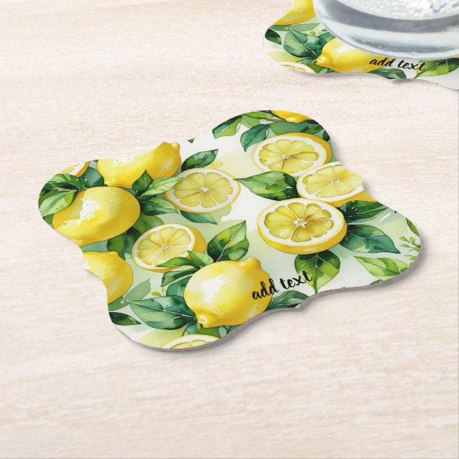 Modern lemonblå blomsterlig skript bröllopsdusch underlägg papper (Vinklad)