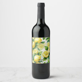 Modern lemonblå blomsterlig skript bröllopsdusch vinflaska etikett