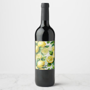 Modern lemonblå blomsterlig skript bröllopsdusch vinflaska etikett