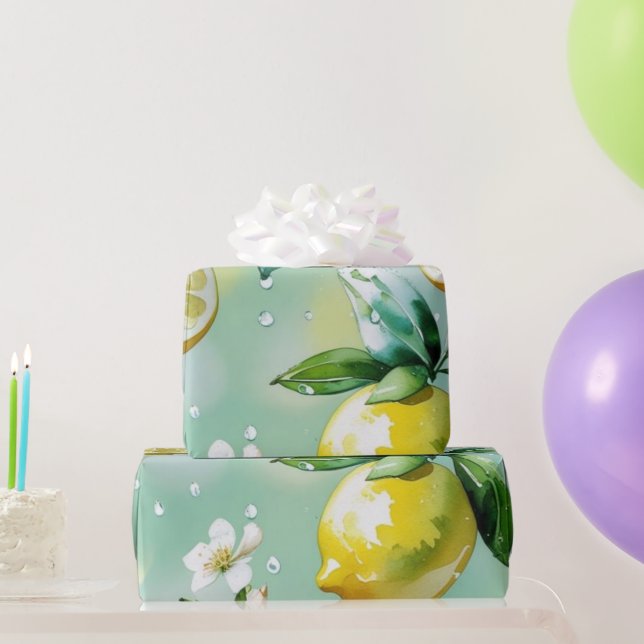 Modern lemonblå blomsterliknande bröllopsdusch presentpapper (Festgåvor)