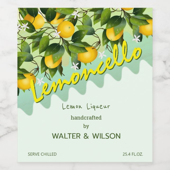 Modern Lemoncello Lemon Fruit Vinflaska Etikett (Singel etikett)
