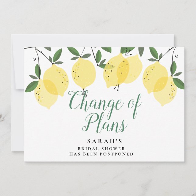 Modern Lemons Förändring Av Planer Bröllopsdusch Spara Datumet (Framsida)