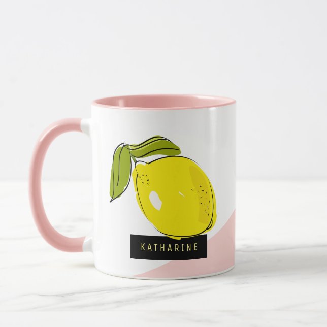 Modern Lemons Rosa & White Blocks Mugg (Vänster)