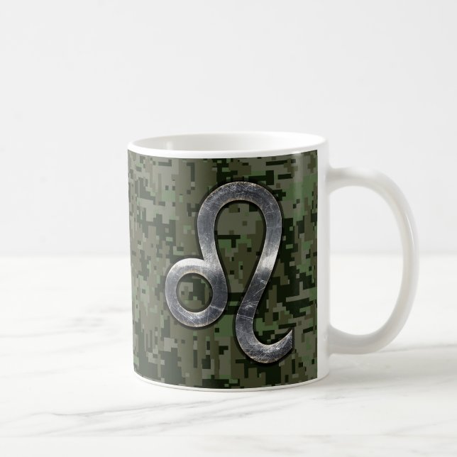 Modern Leo Zodiac-inloggning på Grönt Digital Camo Kaffemugg (Höger)