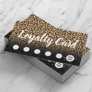 Modern Leopard & Black Glitter Salon & Spa Loyalty Lojalitetskort