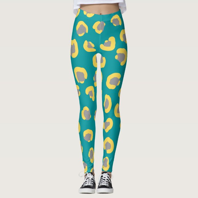 Modern leopard Cheetah tiger animals blue Sög Leg Leggings (Framsida)