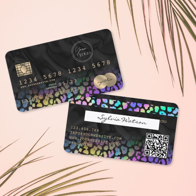 Modern Leopard Gepard Logotyp QR-kod Kreditkort Visitkort (Modern Leopard Cheetah Logo QR Code Credit Card)