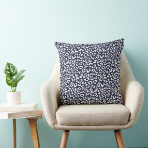 Modern Leopard Midnight Blue Animal Print Mönster Kudde