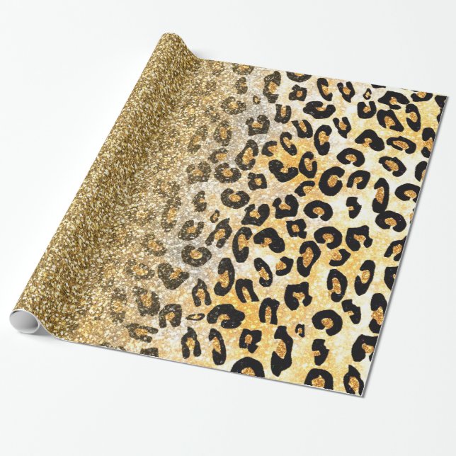 Modern Leopard Mönster Guld Glitter Ombre Presentpapper (Utrullad)