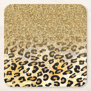 Modern Leopard Mönster Guld Glitter Ombre Underlägg Papper Kvadrat