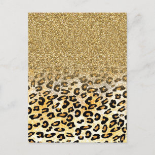 Modern Leopard Mönster Guld Glitter Ombre Vykort