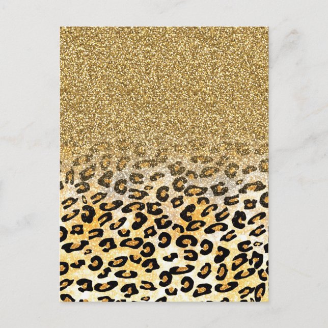 Modern Leopard Mönster Guld Glitter Ombre Vykort (Framsida)