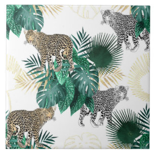 Modern leopard och tropisk lövdesign kakelplatta