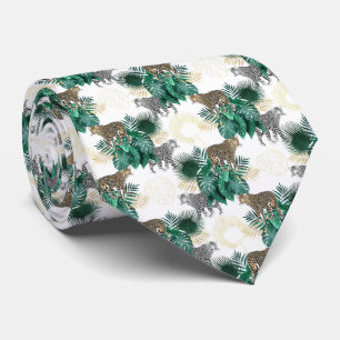 Modern leopard och tropisk lövdesign slips