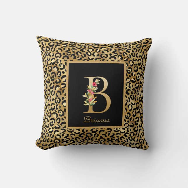 Modern Leopard Personlig Monogram B Initial Kudde (Framsida)