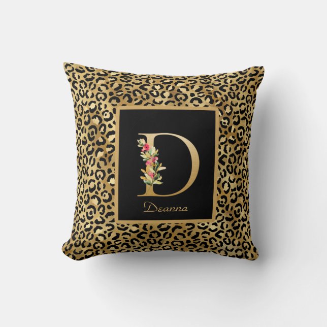 Modern leopard-personlig monogram D initial Kudde (Framsida)