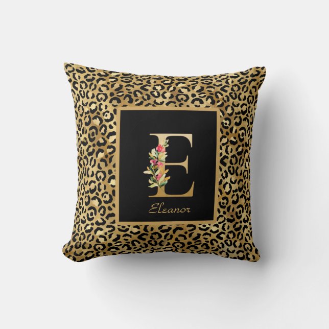 Modern Leopard Personlig Monogram E Initial Kudde (Framsida)