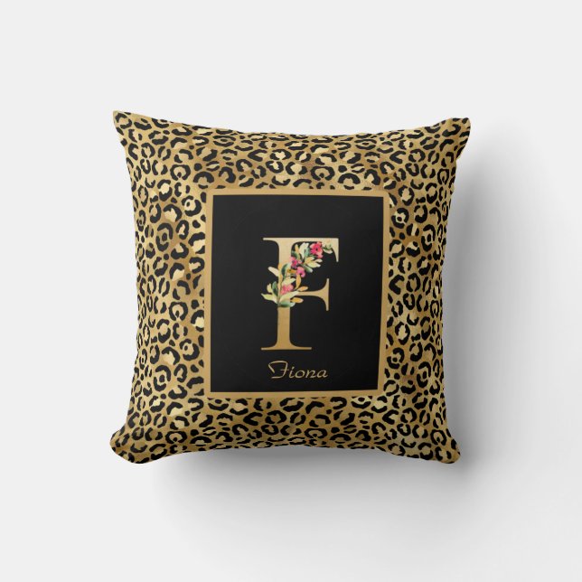 Modern Leopard Personlig Monogram F Initial Kudde (Framsida)