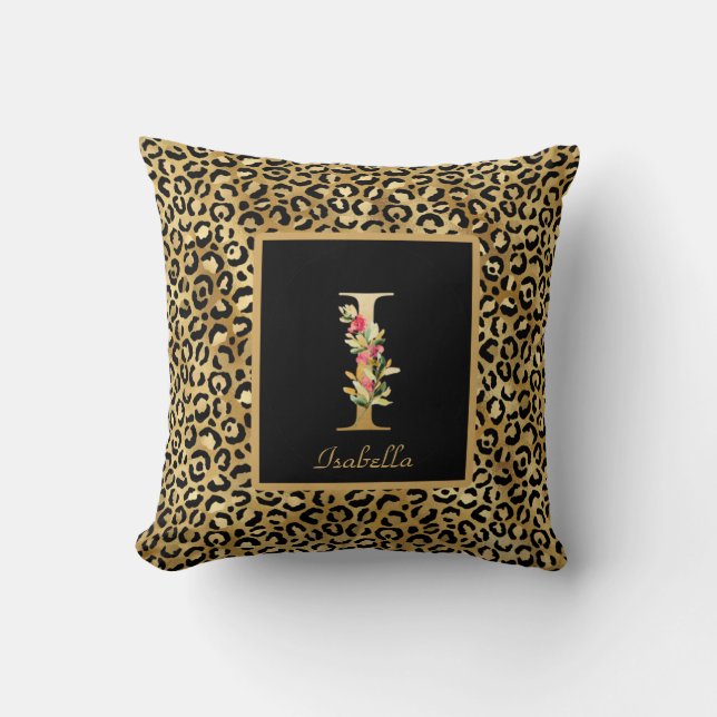 Modern Leopard Personlig Monogram I Initial Kudde (Framsida)