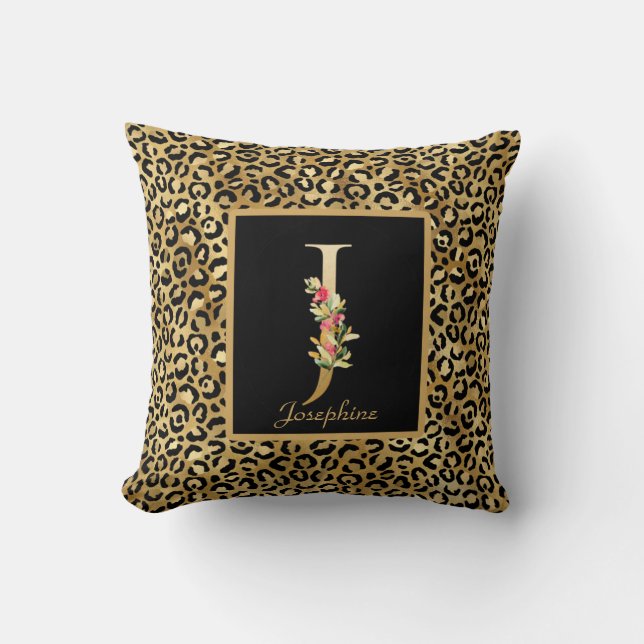 Modern Leopard Personlig Monogram J Initial Kudde (Framsida)