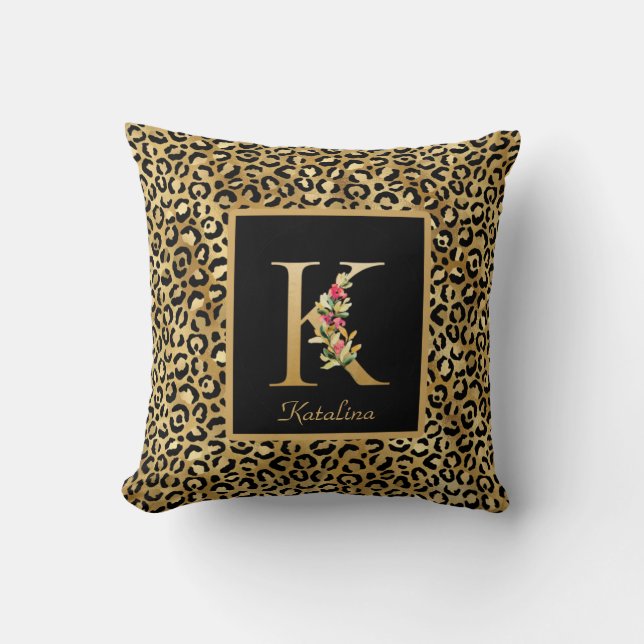 Modern Leopard Personlig Monogram K Initial Kudde (Framsida)