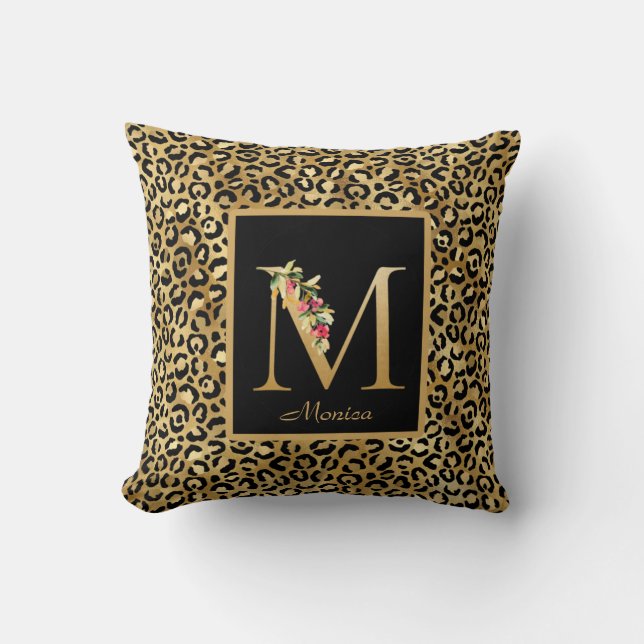 Modern Leopard Personlig Monogram M Initial Kudde (Framsida)