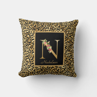 Modern leopard-personlig monogram N initial Kudde