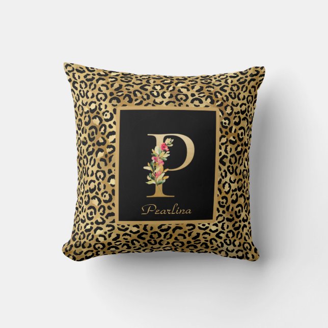 Modern Leopard Personlig Monogram P Initial Kudde (Framsida)
